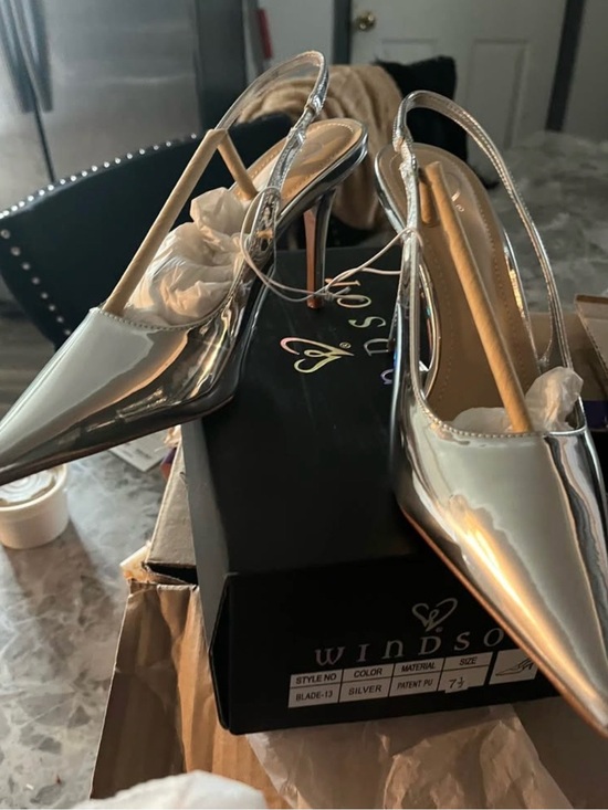 Windsor Shoes - Windsor Metallic Silver Pointed Slingback Heels